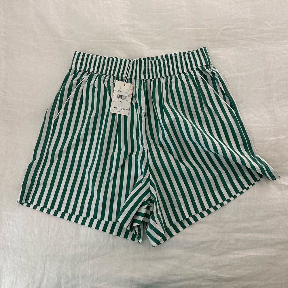 NWT Splendid x cellajane blog green/white striped shorts, size xl